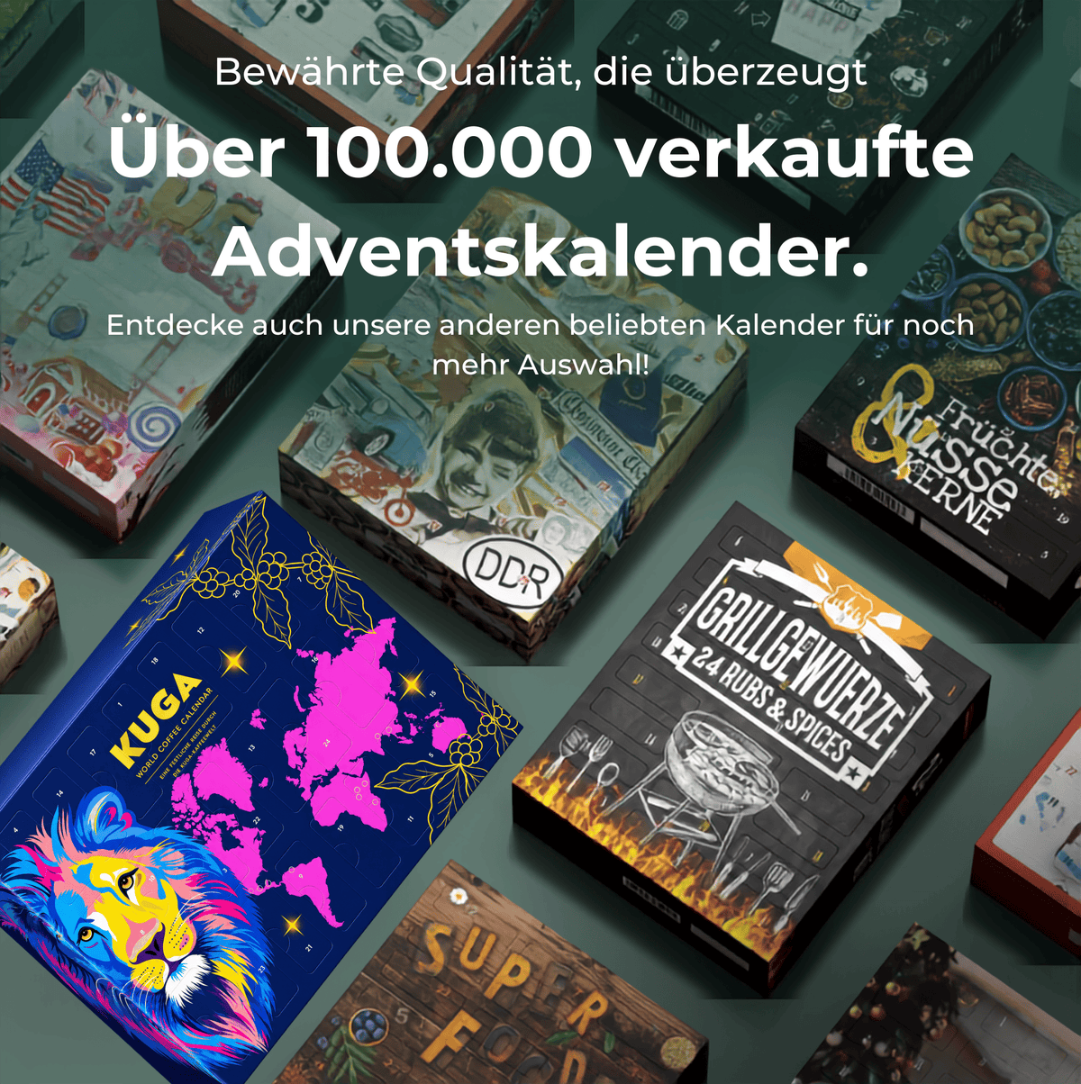 KUGA® Kaffee ganze Bohne Adventskalender 2026 mit 24 Sorten Fairtrade