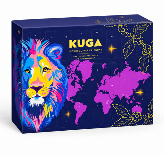 KUGA® Kaffee ganze Bohne Adventskalender 2026 mit 24 Sorten Fairtrade